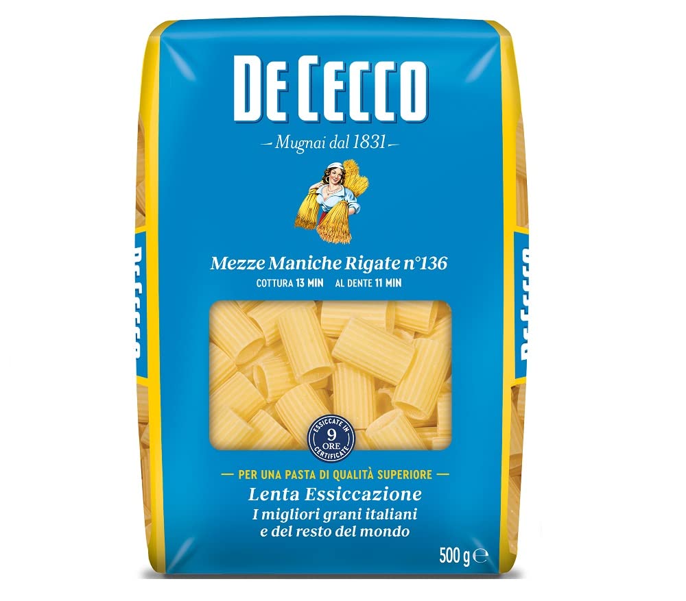 De Cecco Mezze Maniche Rigate n°136 - Pasta de trigo duro (500 g, 24 unidades)