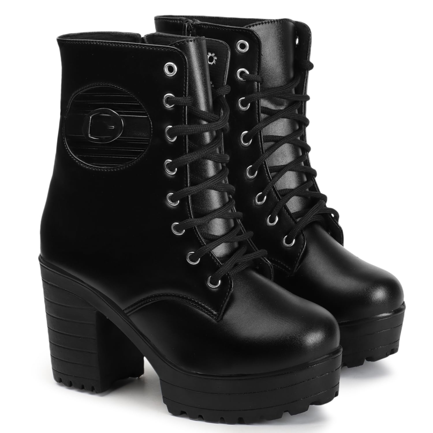strasse paris Women's Round Toe Boots Buckle Lace Up Chunky, Block Heel Boots for Women & Girls-picture-28