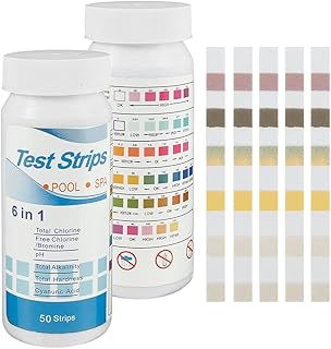 2PCS 6 in 1 Pool Test Strips, Spa Test Strips Swimming Pool Hot Tub Water Quality Test Kit Ph Total Chlorine Free Chlorine Total Alkalinity Cyanuric Acid Total Hardness 100 Count