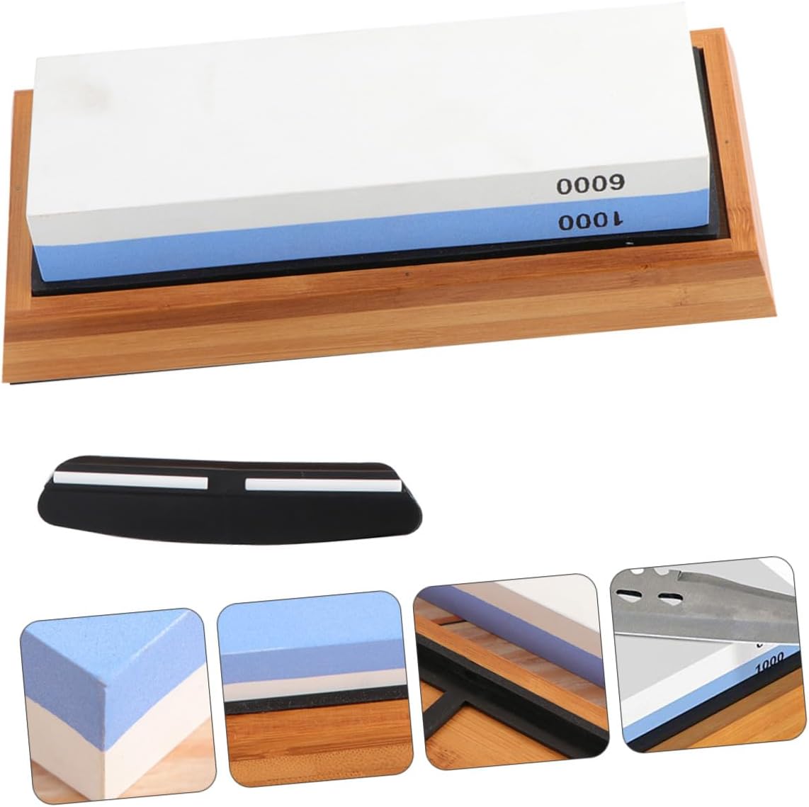 Whetstone Sharpener Kit 1000/6000 Grit Double-sided Sharpening Stone with Silicone Mat, Base, Angle Guide, and Correction Stone for Home Kitchen Knife Grinding Tools 5pcs Set