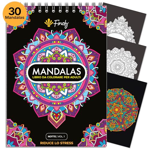 Finoly Libro Mandala Adulti | Mandala Colorare Adulti con 30 Illustrazioni Originali | Libri da Colorare in Formato A4 | Carta Premium (Notte VOL 1)