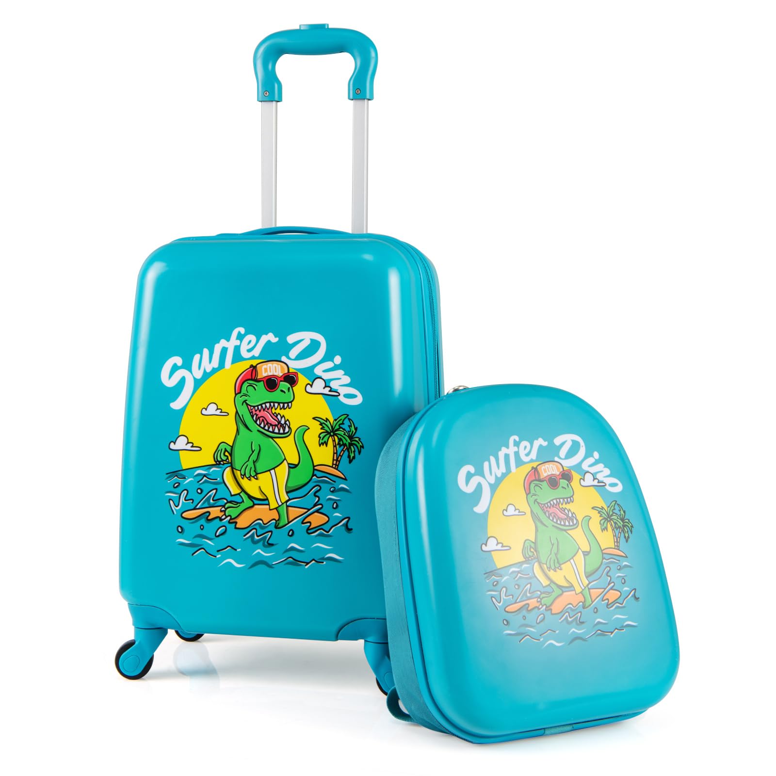 COSTWAY Set di 2 Valigia per Bambini, 17" Valigia+ 13" Zaino, con Ruote Girevoli a 360°, Maniglia Retrattile e Spallacci Regolabili, Ideale per Viaggiare in Modo Comodo e Divertente (Modello 1)