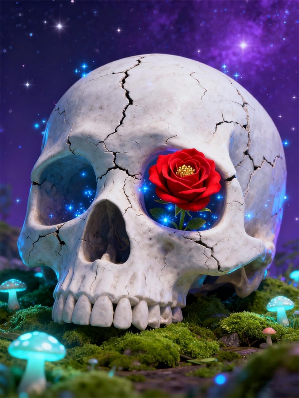 AMBATTERY DIY Bead Embroidery Kit Fantasy Skull and Starry Sky Needlepoint Handcraft Kit DIY Beaded Painting 3D Tapestry Bead Cross Stitch Set 60x80cm