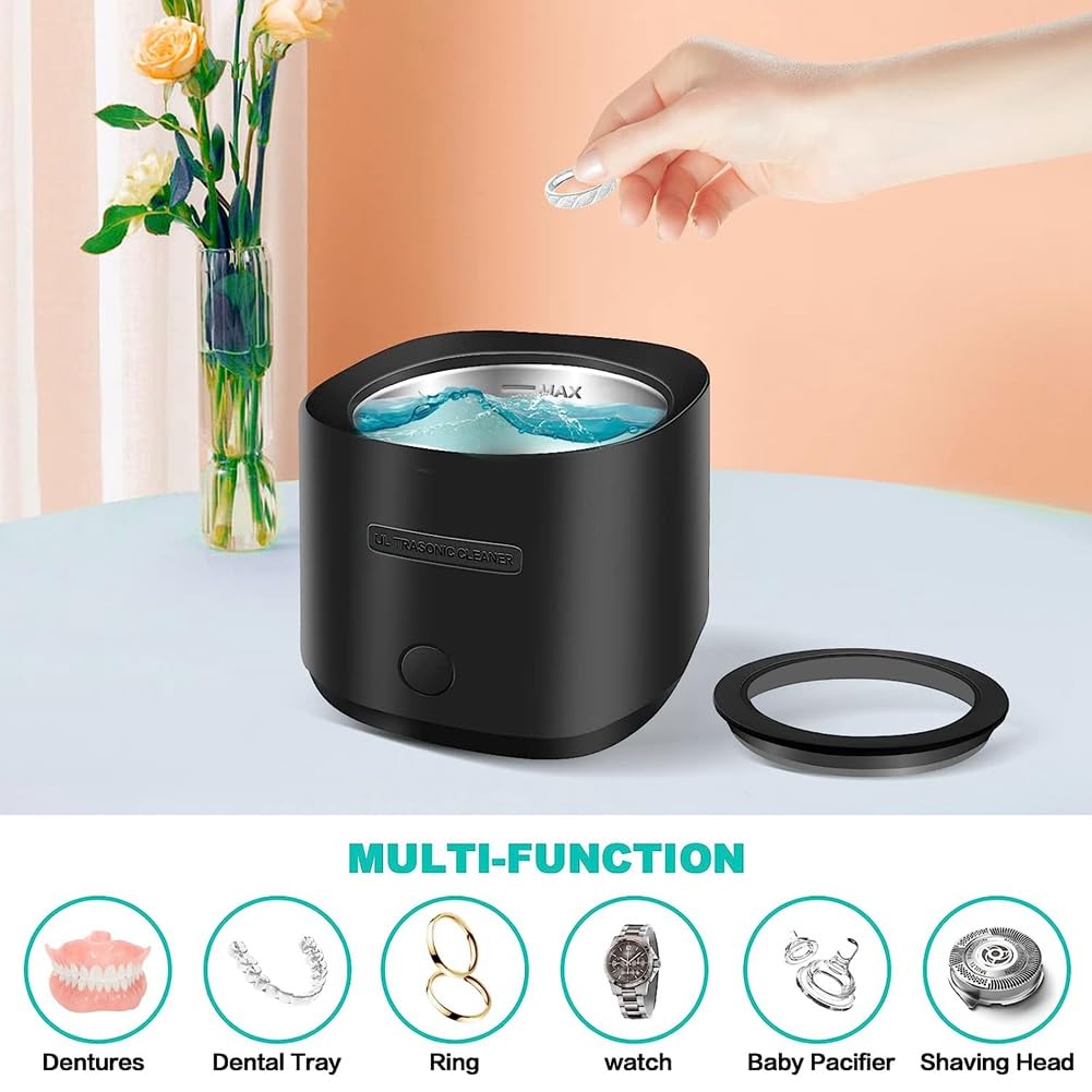 Prise UE, Nettoyeur à Ultrasons 30 W pour ProthèSes Dentaires, Dispositif de Retenue, Nettoyeur à Ultrasons Portable pour ou les Voyages