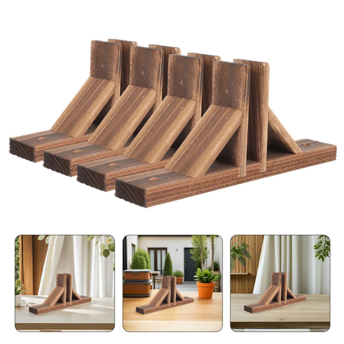 Bases para Vallas de Madera Maciza 4 Piezas Color Natural, Soporte Resistente para Cercas Pequeñas de Jardín, Accesorio Práctico para Sujeción y Base Antideslizante, Adecuado