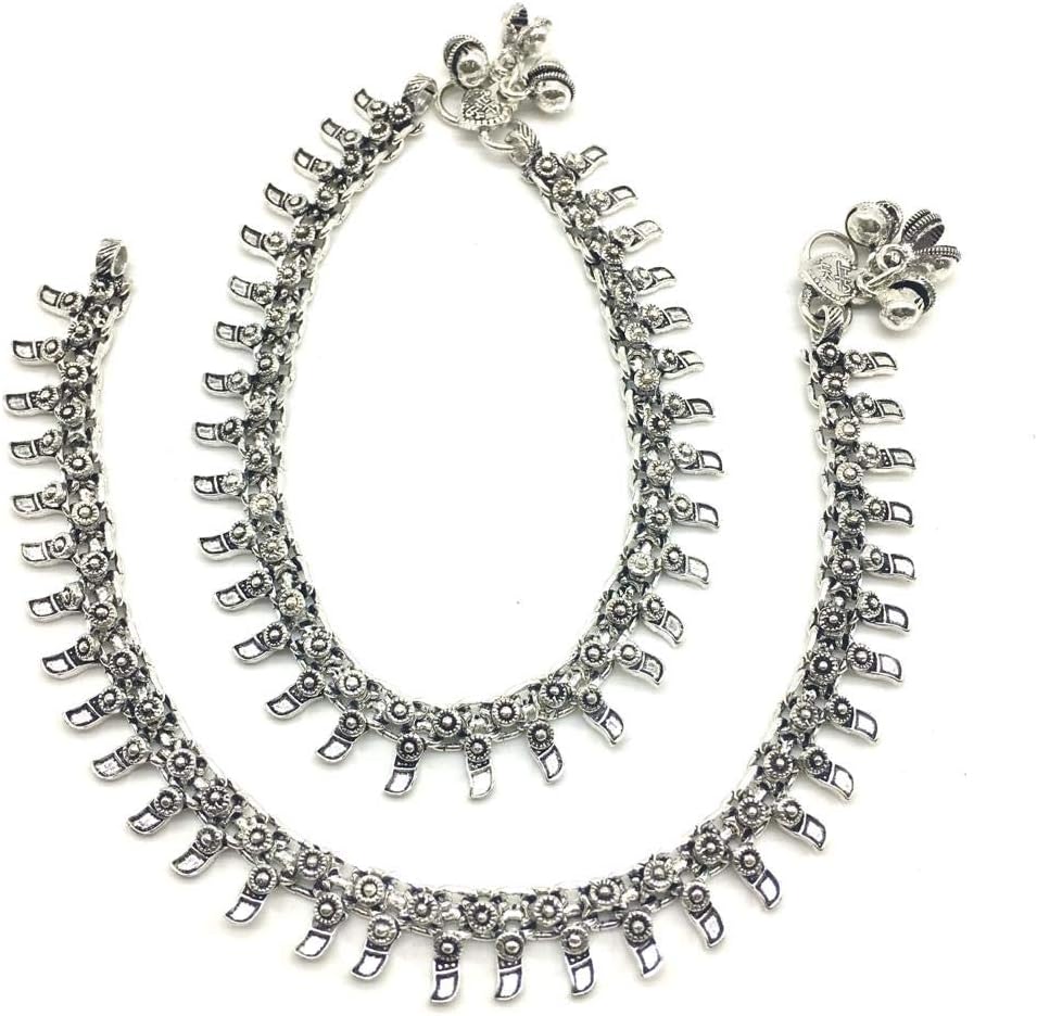 Digital Dress Traditional Authentic Fashionable Attractive Indian Style Alloy Metal Fancy Oxidised German Silver Plated Anklet Payal/Pazeb Comes Pair for Women and Girls Gift Jewellery (Pack of 2)