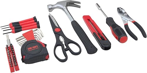 Miniatura 2 de Kit de herramientas para el hogar de 39 piezas, herramientas integrales y esenciales para dormitorio, uso doméstico, bricolaje (39p-rojo)