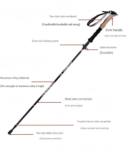 Miniatura 4 de Bastones de senderismo plegables, bastones de aluminio con diseño telescópico y plegable de 3 pliegues, para senderismo, campamento, escalada