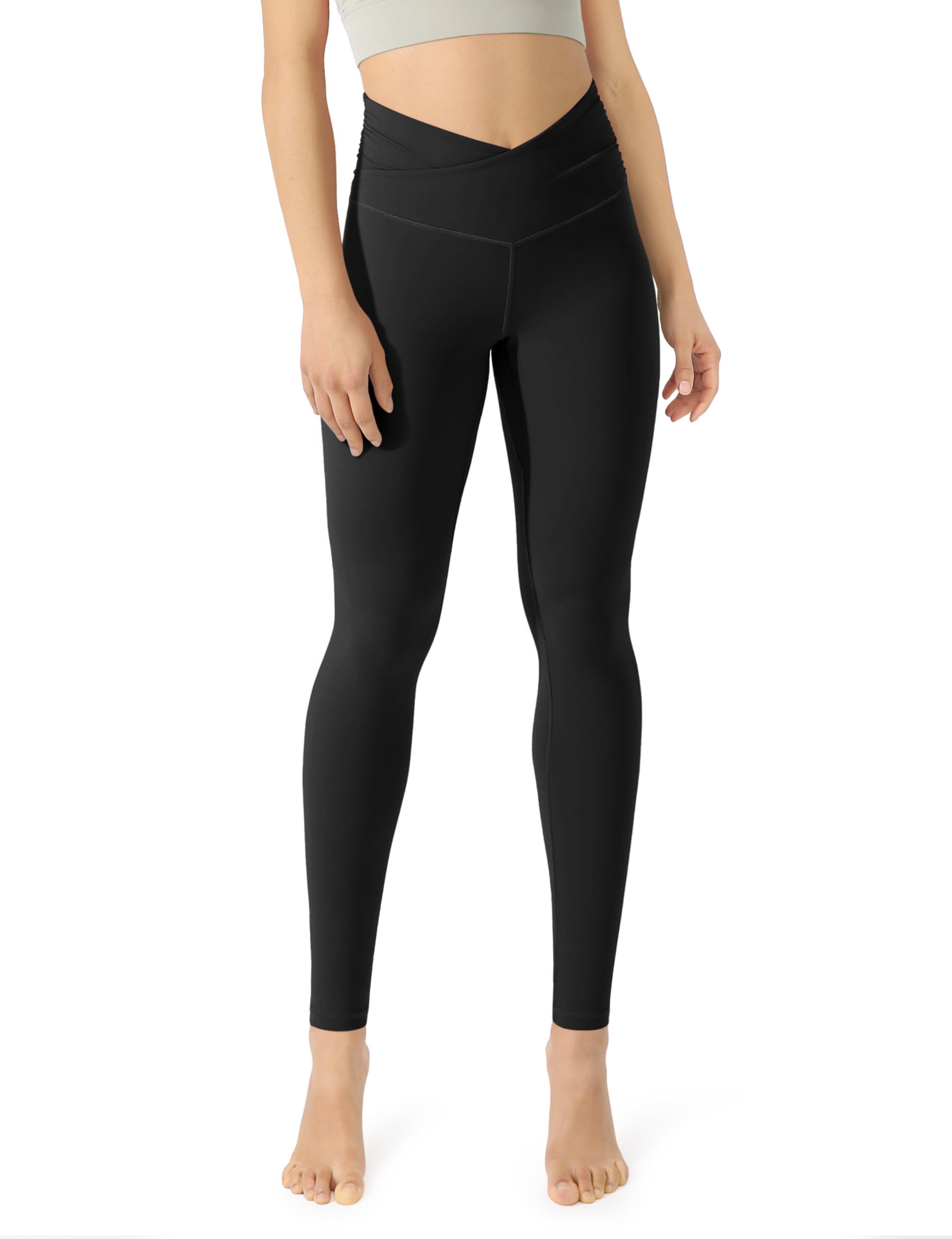 ODODOSWomen's Cross Waist Yoga Leggings with Inner Pocket, 23"/25"/28" Gathered Crossover Workout Yoga Pants