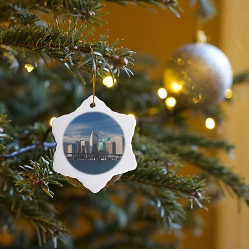Vista 7 de 3 inch Snowflake Porcelain Ornament - USA, Florida, Miami, City Skyline from Watson Island, Morning. Florida
