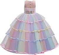 Vista 3 de CinheyU Vestido largo de tul sin mangas para niña, diseño de unicornio, con diadema