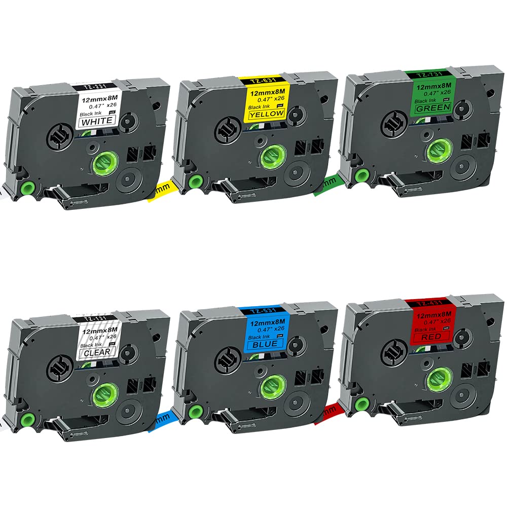6-Pack Brother Label Maker Tape - 12mm TZe Compatible Laminated Tape For PTouch Labelers