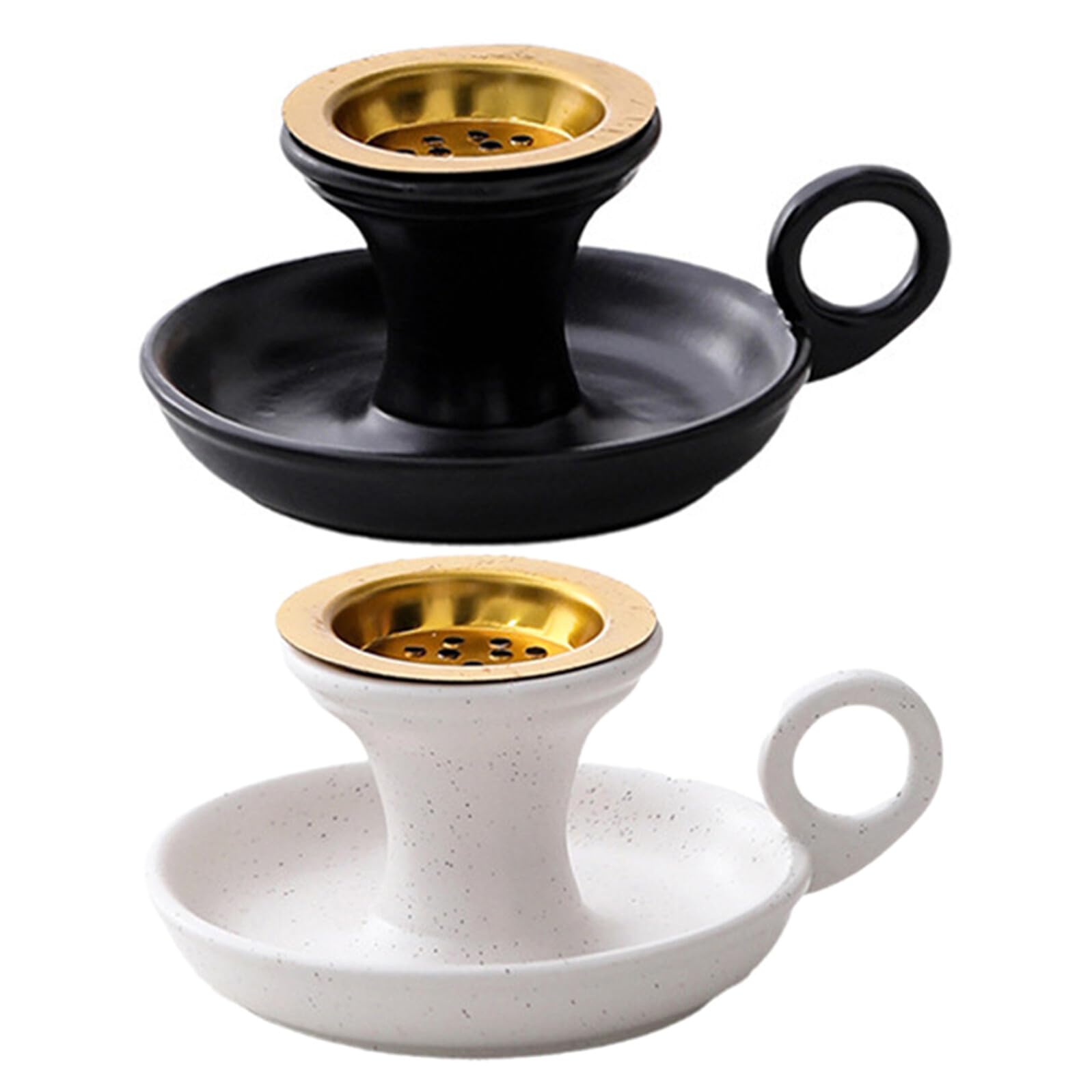 GARVALON Quemador de Incienso Árabe de Cerámica, Portátil de Mano, 2 Piezas (Negro y), para Aromaterapia en Hogar, Oficina y Sala de Yoga
