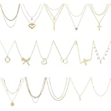 Myofeng 16Pcs Gold Necklaces Set for Women 14k Gold Plated Dainty Trendy Pendant Chain Choker Pack Multilayer Necklace Set for Women Adjustable Jewelry Gift
