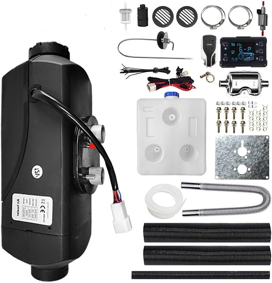12V 2KW Diesel Air Heater, Diesel Night Heater with Remote Control and LCD Monitor for RV Truck, Bus, Boat, Touring Car, Caravans, Motorhomes (Black，2KW，10L)