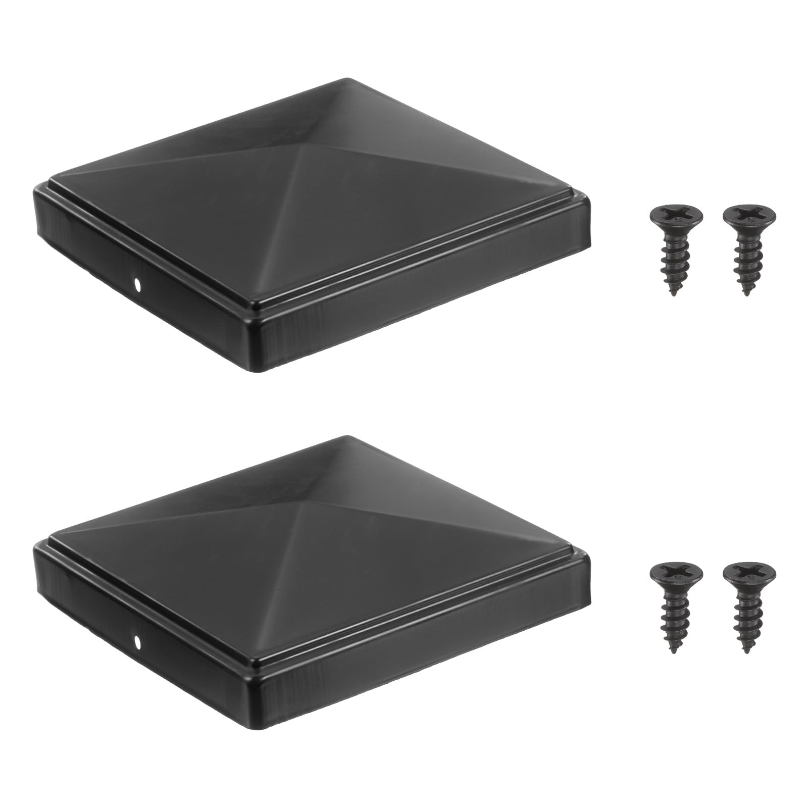 sourcing map 152 x 152mm Pyramid Post Cap, 2Pcs Galvanized Steel Fence Post Cover with Screws for Wood/Metal Fence Posts, Mailbox Pyramid Cover, Outdoor, Garden, Decks, Black