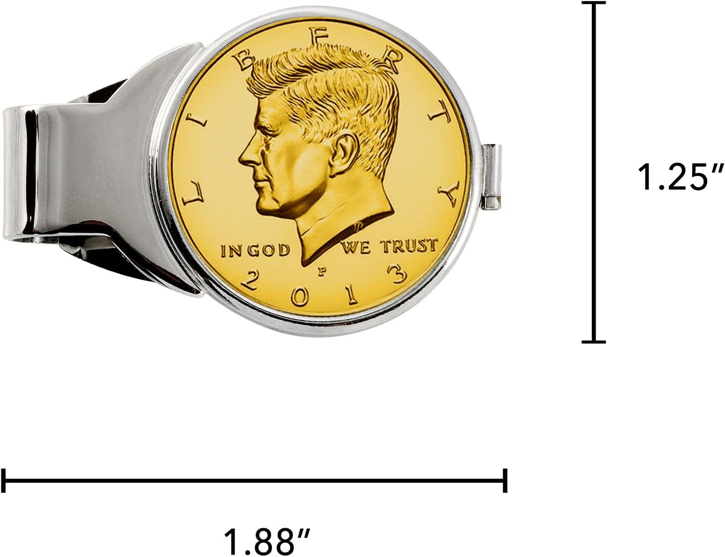 Coin Money Clip - JFK Half Dollar Layered in Pure 24k Gold | Brass Moneyclip | Certificate of Authenticity