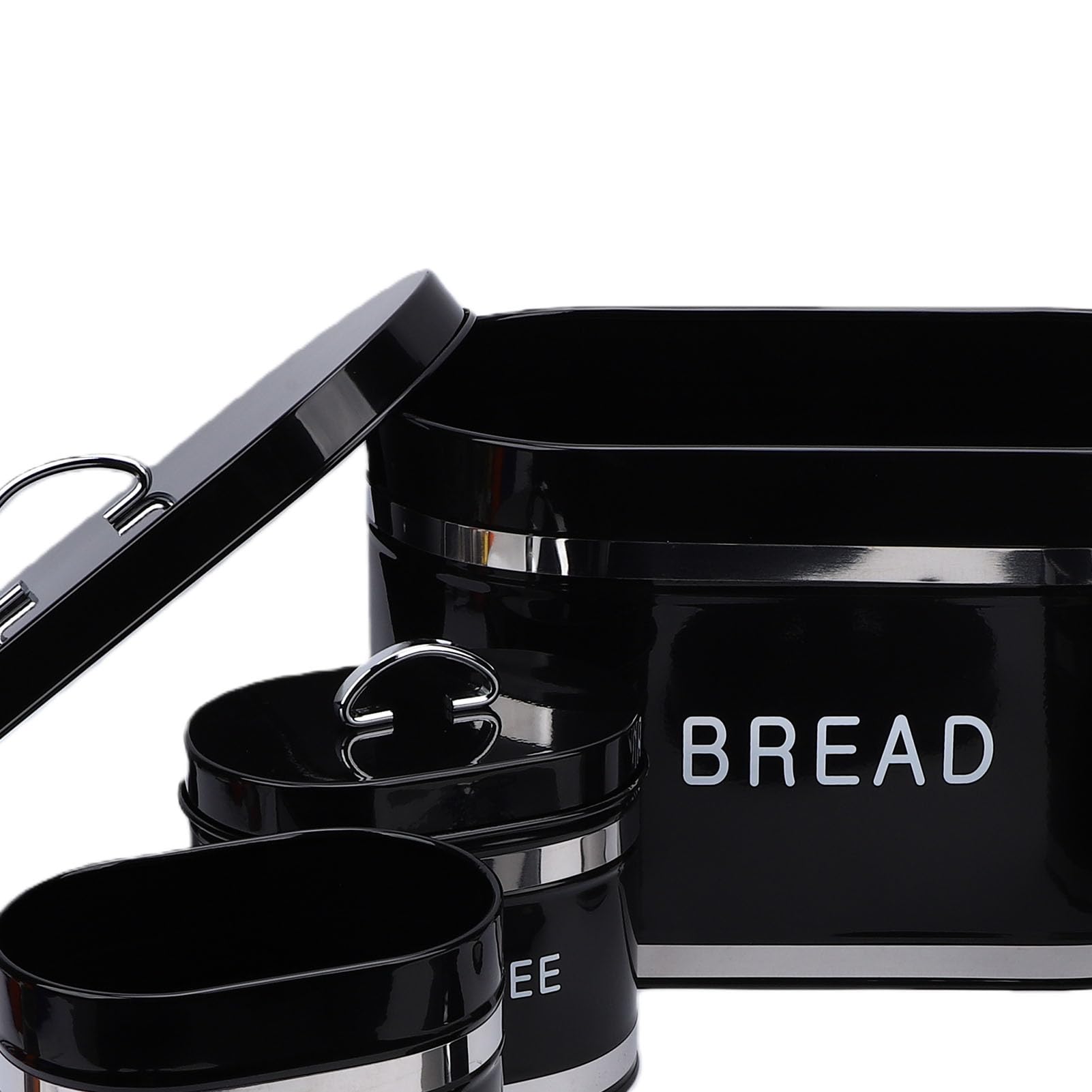 Scatola per Pane in Metallo con Set di Contenitori Scatola per Pane in Ferro con Tagliere Stile 13,19 X 7,09 X 7,87 Pollici Portapane Ermetico per Bancone della Panettieri Domestici (BLACK)