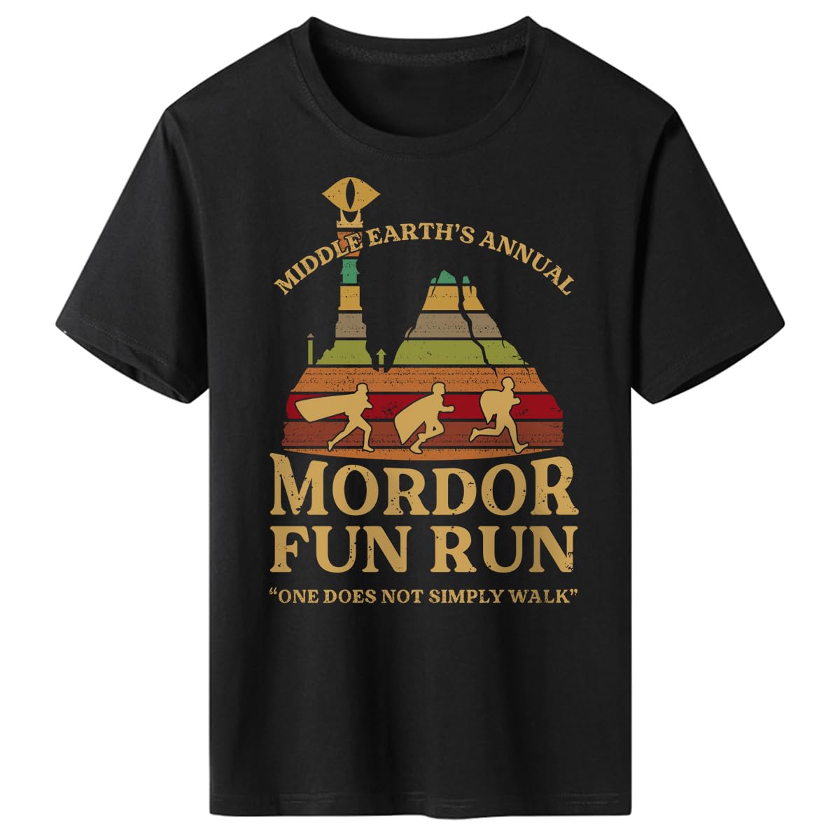 Lontse Men's Black/K2 Middle Earth's Annual Mordor Fun Run One Does Not Simply Walk T-Shirt For Xl