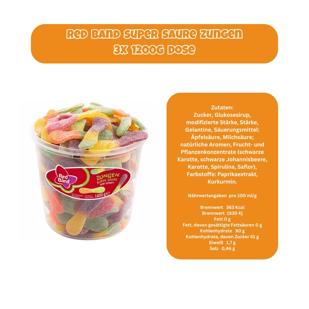 Nohawa 3x 1,2 Kg Red Band Fruchtgummi Zungen super Sauer Vorteilspack