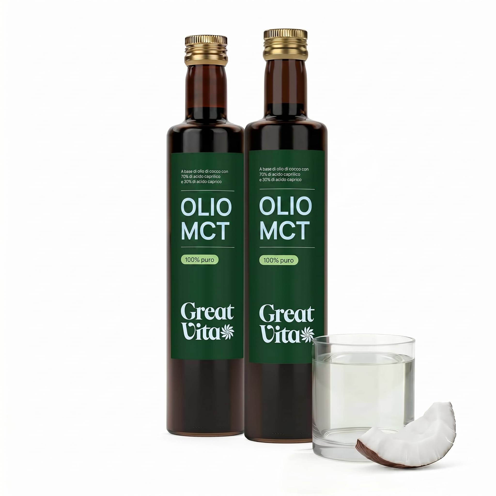 MeaVita Olio MCT C8 Puro Biologico Bio 1L (2x500ml), Olio di Cocco MCT C8 C10, Pure Oil Acido Caprilico, Vegan, Senza Glutine, per Dieta Keto e Paleo