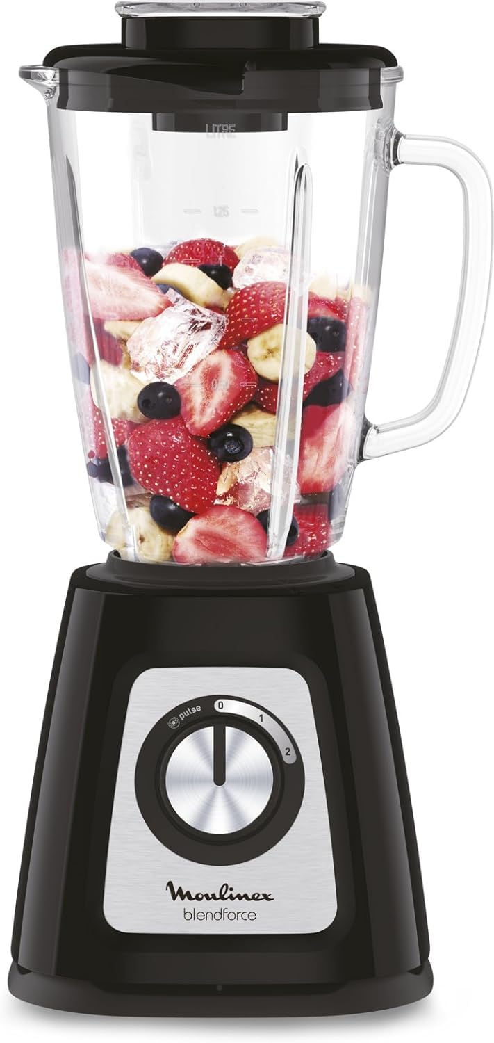 Moulinex Blender mixeur électrique, Bol verre 1,75 L, Puissance 800 W, Verrouillage sûr, Ergonomique, Broyeur à grains, Smoothies, Glace pilée, Blendforce, Noir LM430810 & Terraillon Balance de