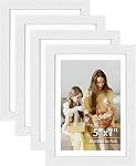 12x16 Picture Frame Set of 4, Displays 8x10 with Mat or 12x16 Without Mat, Photo Frames for Wall Hanging or Tabletop, Includes HD Plexiglass, Light Wood Grain
