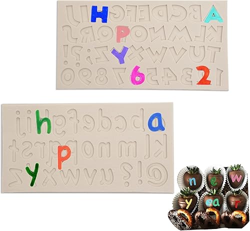 Miniatura 1 de Moldes de fondant con letras del alfabeto, (paquete de 2) de silicona fina para chocolate, decoración de pasteles, dulces, pasta de goma,
