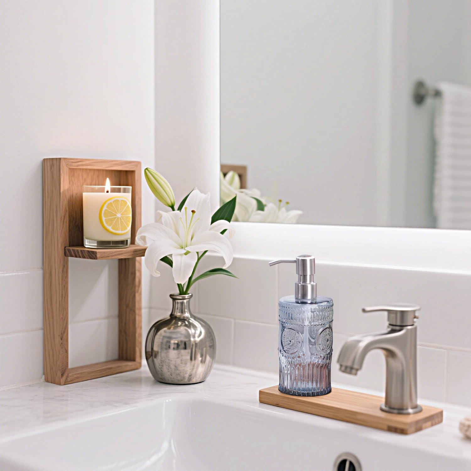 2 confezioni di dispenser di sapone blu da 500 ml, ricaricabile, in vetro, con pompa in acciaio inox, per cucina e bagno, elegante design floreale per accessori da bagno