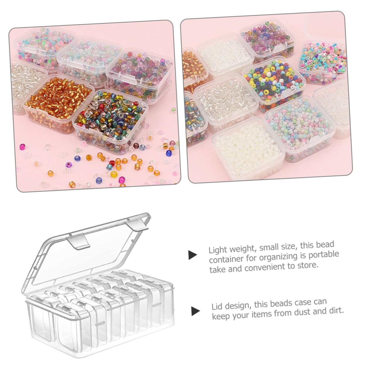 Caja Compartimentos Plástico Transparente para Almacenamiento de Cuentas y Accesorios Pequeños con Tapa, Diseño Portátil Adecuado para Manualidades y Organización