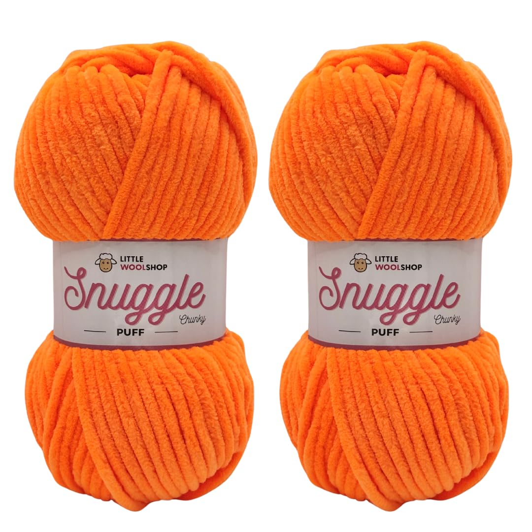 LittleWoolShop Snuggle Puff Chunky Chenille Yarn 100g - 100% Supersoft Polyester (Sunset Punch 205, Pack of 2) — image 1