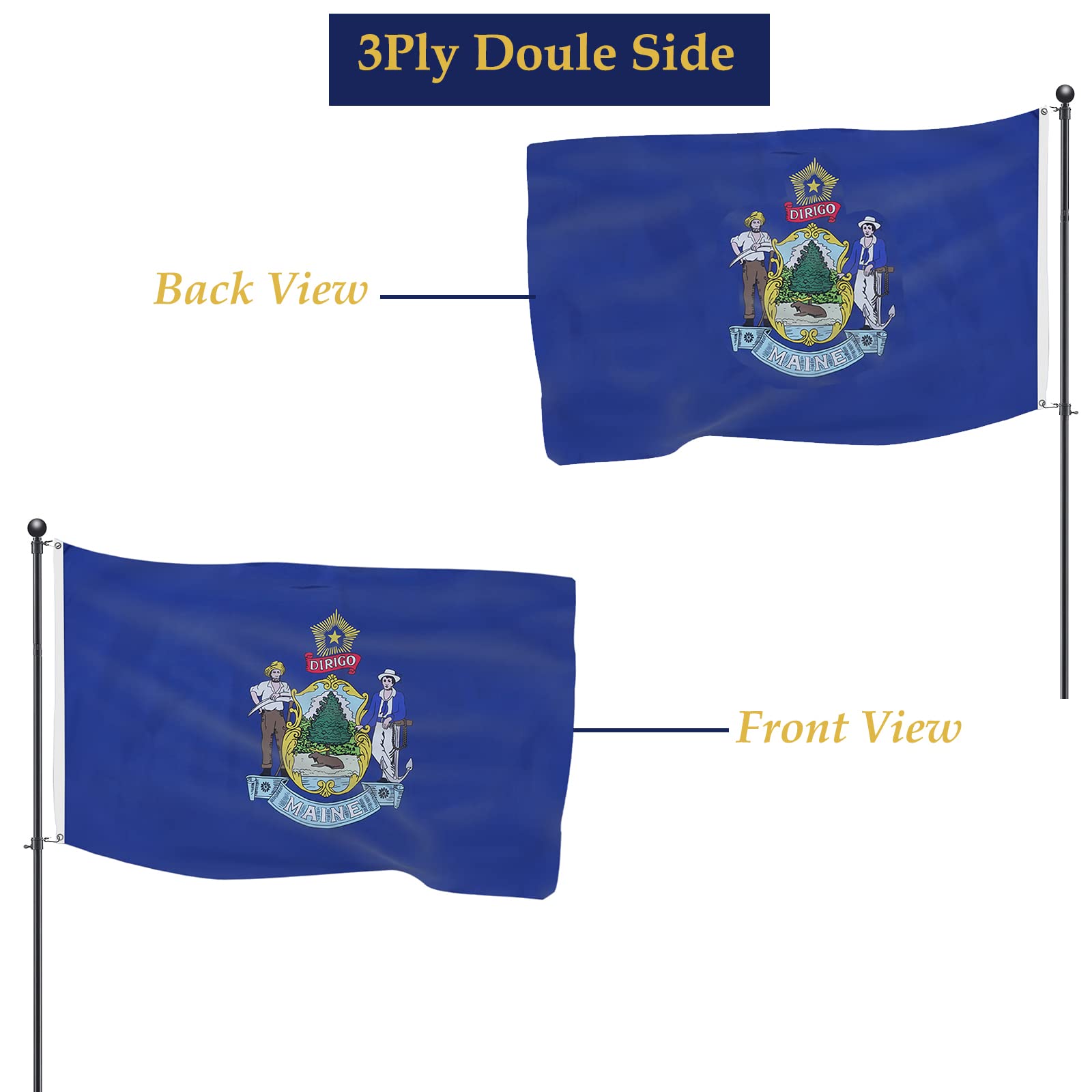 Topflags Maine Flag 3x5 Ft Double Side 3ply Me State 