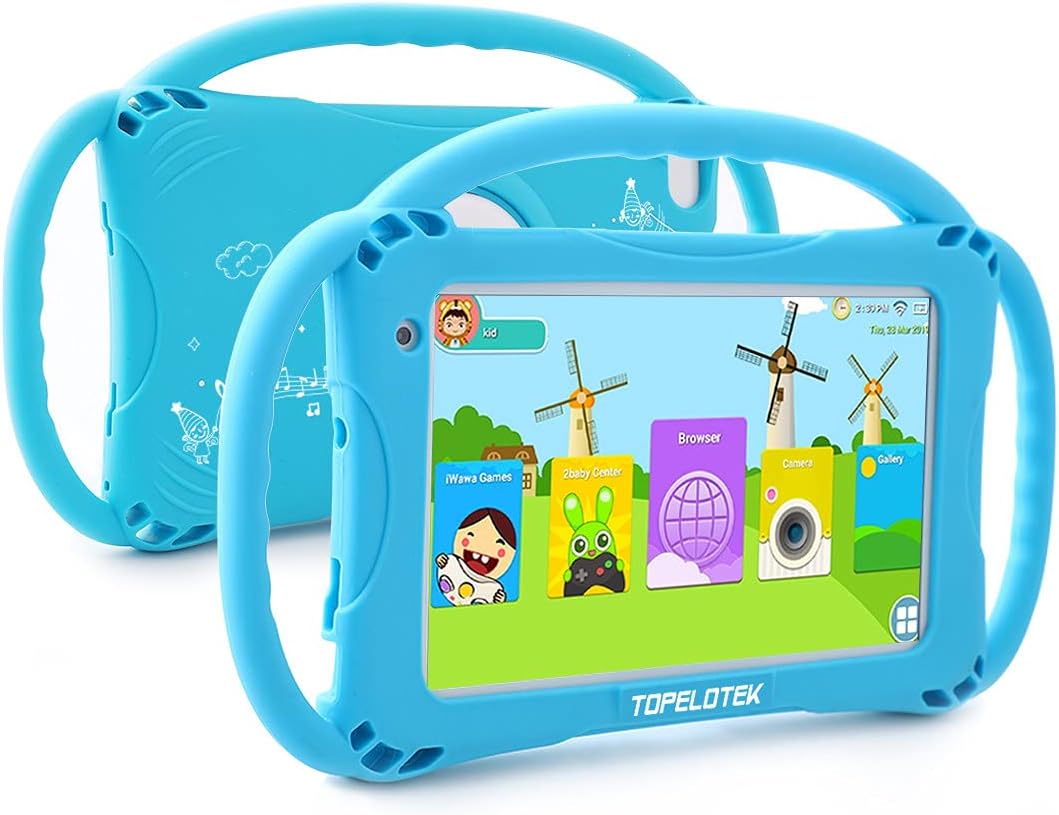 TOPELOTEK Kids Tablet 7" Android Toddler Tablet 32GB, 1GB RAM, 32GB ROM, WiFi, Bluetooth, 2MP Camera, Kid-Proof Case, Netflix, YouTube, Ages 3-14