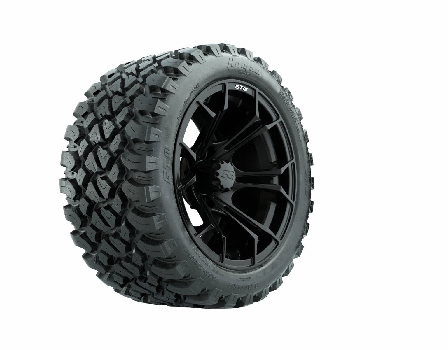 GTW14 Inch Golf Cart Wheels and Tires Combo | Matte Black Spyder Wheels on 23x10-R14 Nomad All Terrain Radial Tires | Set of 4 (Matte Black)