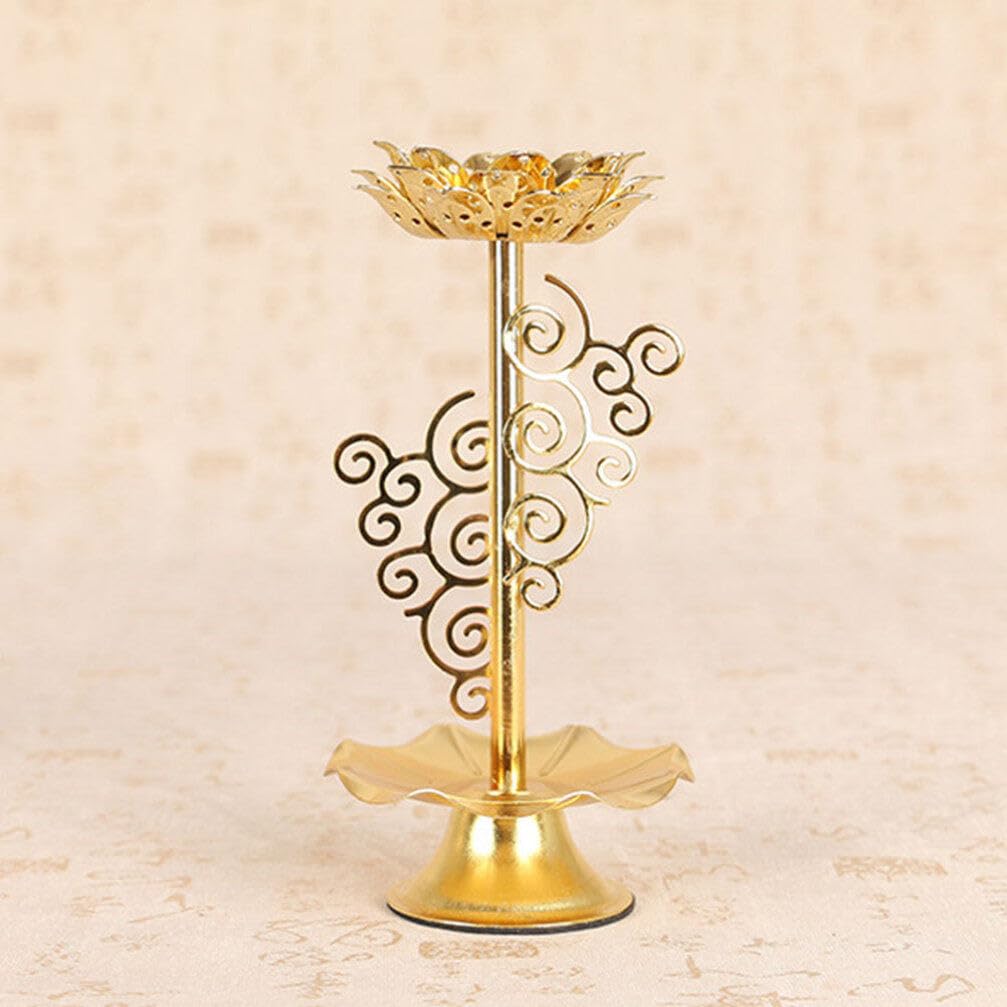 HOMSFOU Lotus Ghee Lamp Holder 2pcs 6.5 inch Butter Lamp Tea Light Holder Lotus Votive Candle Stand for Diwali Puja Home Altar Pooja Decoration Candle Centerpiece