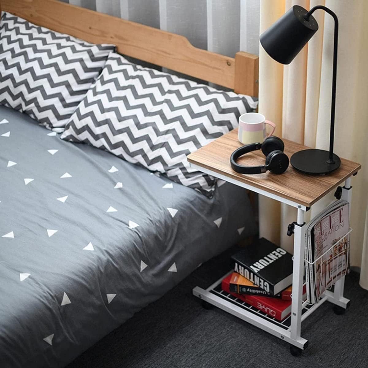 Sofatisch C-förmiger Beistelltisch, rollender Couch-Beistelltisch, höhenverstellbar, mit Ablagefläche, Metallrahmen, tragbarer Laptop-Tisch, kleiner Snack-Tisch für Sofa Schlafzimmer Kaffeetisch