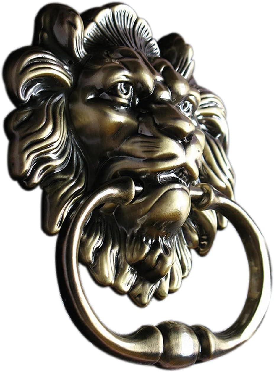 UniDecor Antique Bronze Lion Head Door Knockers Front Door Pull Cabinet Handle Zinc Alloy Furniture Pull Single ๏ผ4.72 inch x 6.3 inch๏ผ