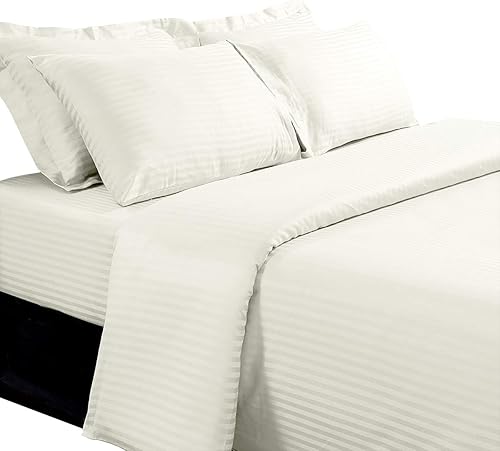 Miniatura 3 de El juego de edredón de 6 piezas de plumón de ganso a rayas tamaño individual XL incluye 300 hilos, 100% algodón (juego de funda de edredón + juego