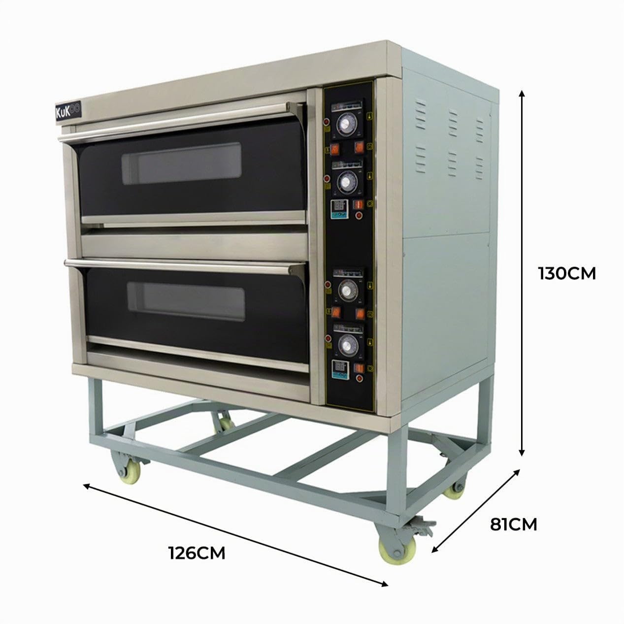Horno Pizza Profesional Eléctrico Doble Cámara KuKoo 12 Pizzas 25cm - Horno Pizza Hostelería Industrial 400°C con Piedra Refractaria, Temporizador Digital, Acero Inoxidable y Bandejas