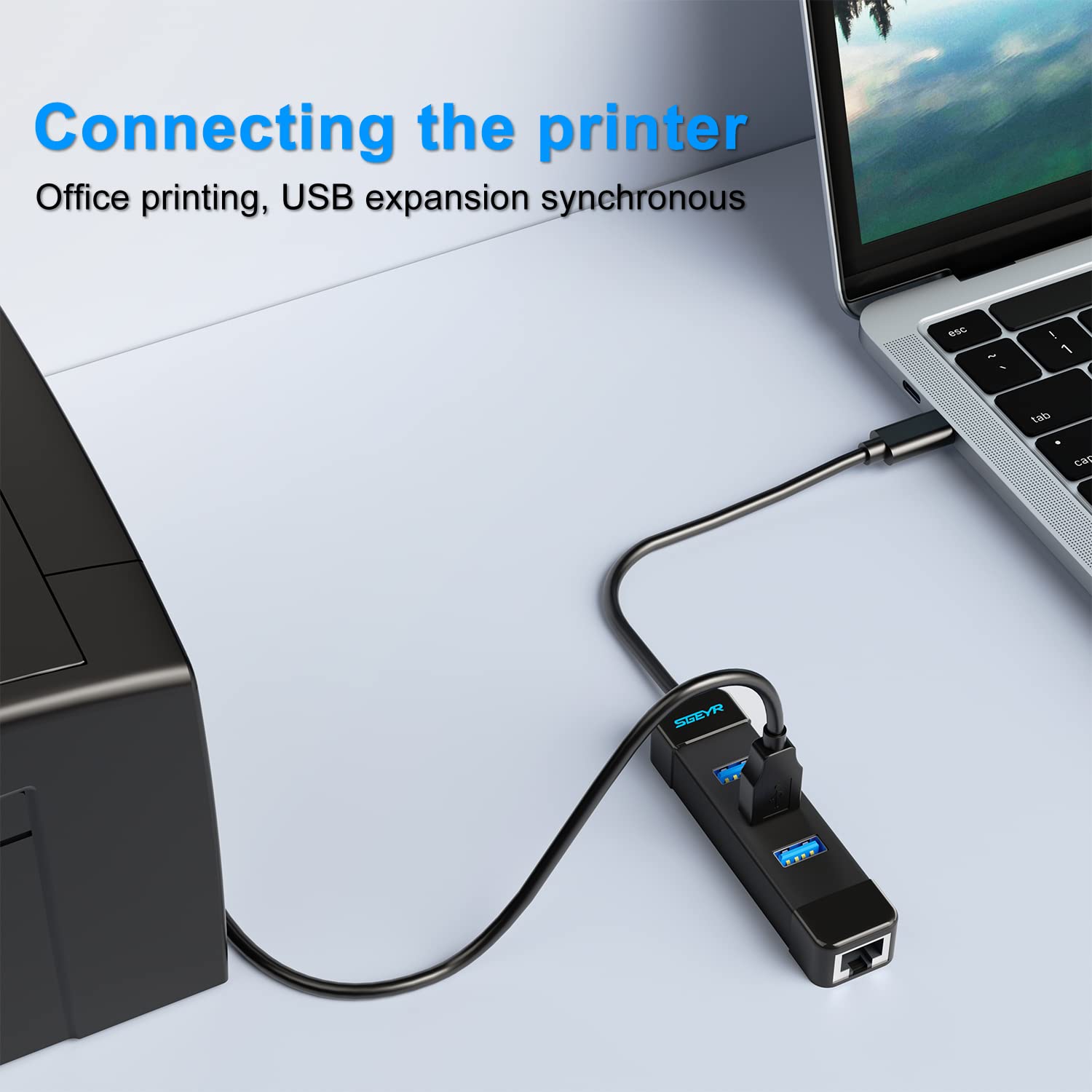 SGEYR USB-C Naar Ethernet-adapter Met 3 USB 3.0-poorten – 1000 Mbps, Plug-and-play, Compatibel Met MacBook, XPS, ChromeBook