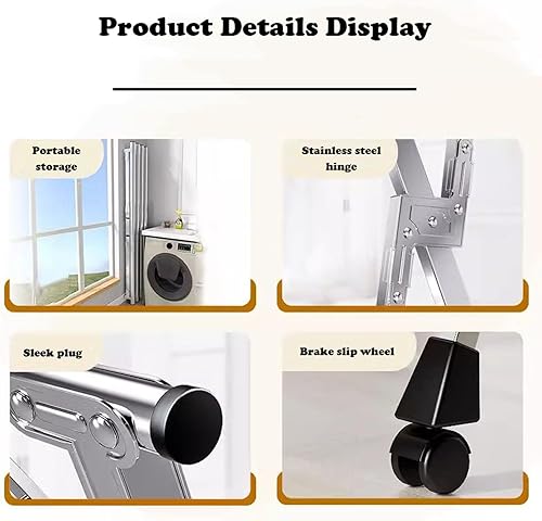 Vista 4 de Indoor & Outdoor Clothes Drying Rack, 94-Inch Adjustable Stainless Steel Foldable Garment & Shoe Rack with Lockable Wheels