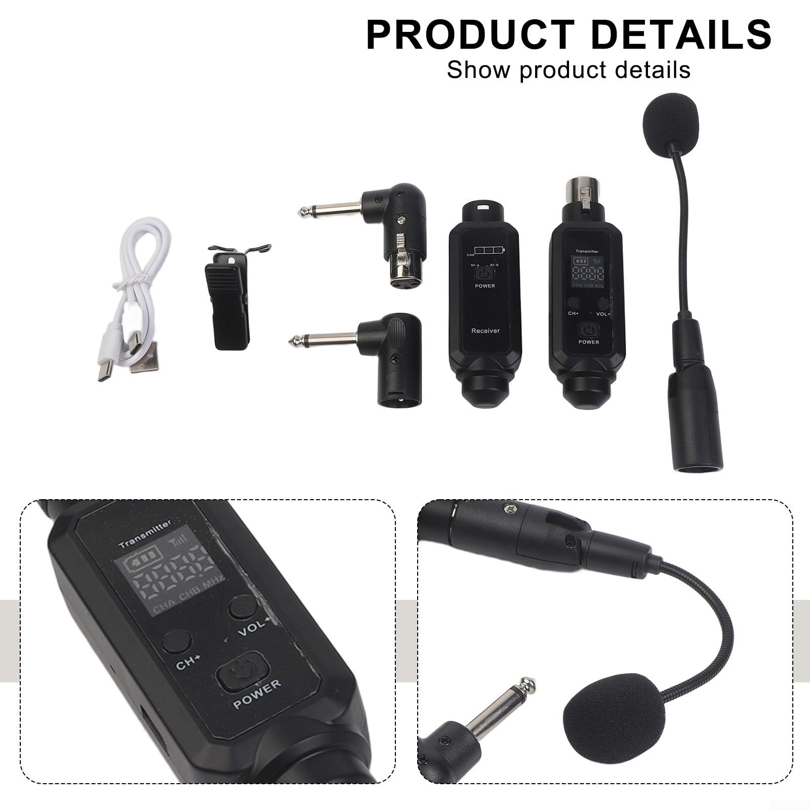 Wireless Instrument Mic System ricaricabile per batteria Wireless (1 IN 1) | SNR 92 dB, risposta 40 Hz-20 kHz, acquisizione di toni ricchi, bassa distorsione, suono ad alta fedeltà