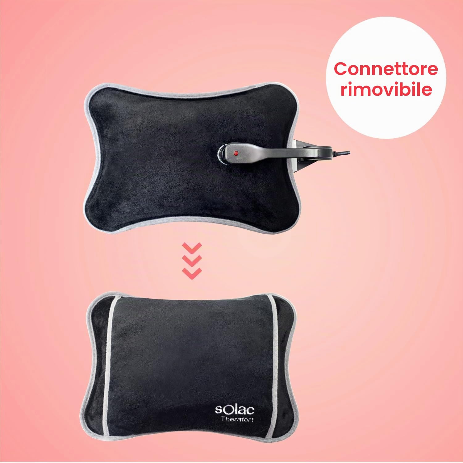 Solac - Borsa acqua calda elettrica 360W | Forma ergonomica | 120 min autonomia | Connettore estraibile | Tessuto morbido e traspirante | Uso universale | Nero