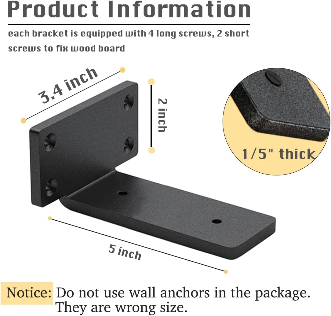 16 Pack Shelf Brackets 5 Inch Floating Shelf Bracket 1/5 inch Thick Heavy Duty Hidden Shelf Brackets Iron Metal Brackets for Shelf Support with Screw Included