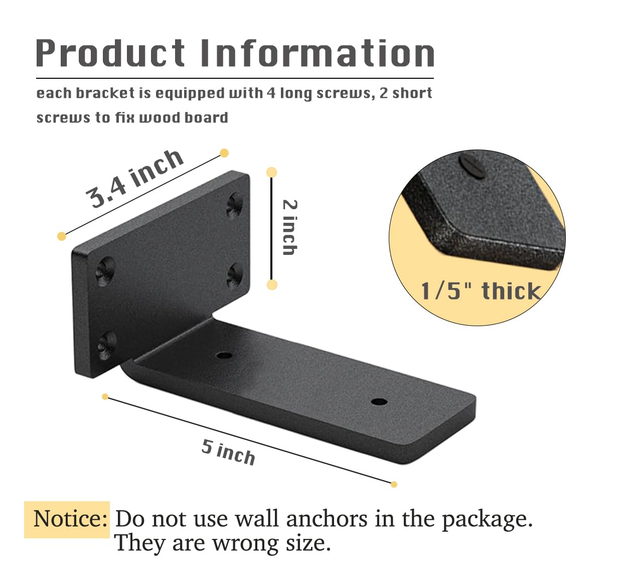 4 Pack Shelf Brackets 5 Inch Floating Shelf Bracket 1/5 inch Thick Heavy Duty Hidden Shelf Brackets Iron Metal Brackets for Shelf Support with Screw Included — Amazon image 2