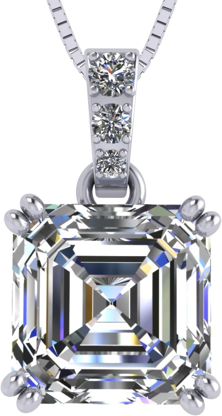 NANA Jewels Asscher Cut CZ Simulated Diamond Solitaire Necklace Sterling Silver