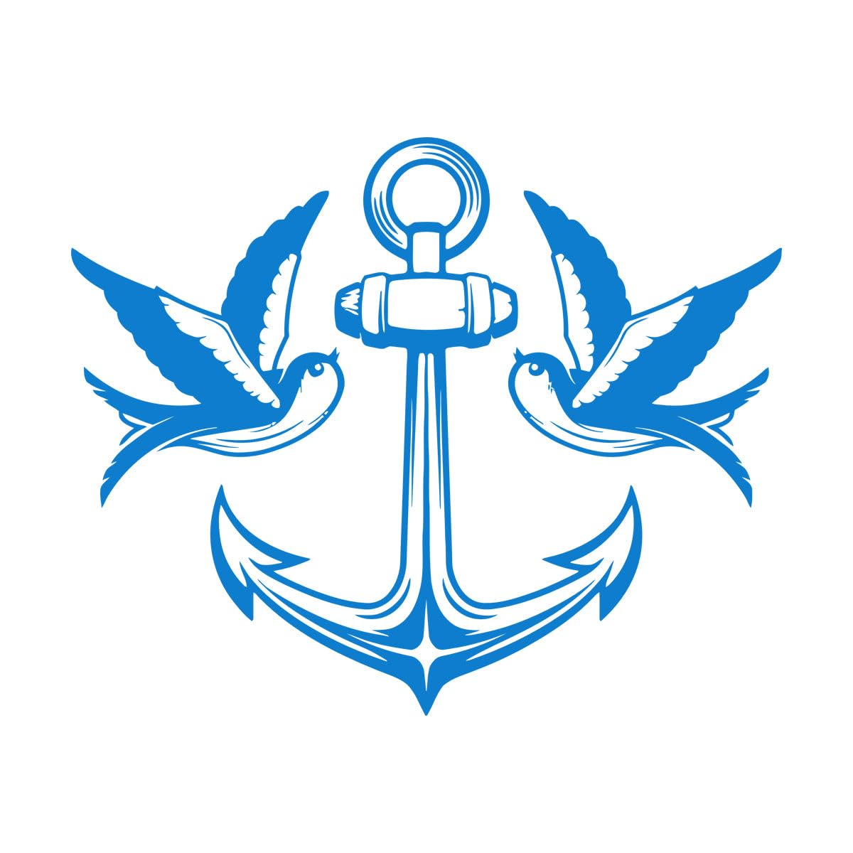 Wall Decals Paster Paper Birds Swallow Anchor Sea Nautical Marine Style 81x100.8cm Equipped with Transfer Film kit Extra Large Blue