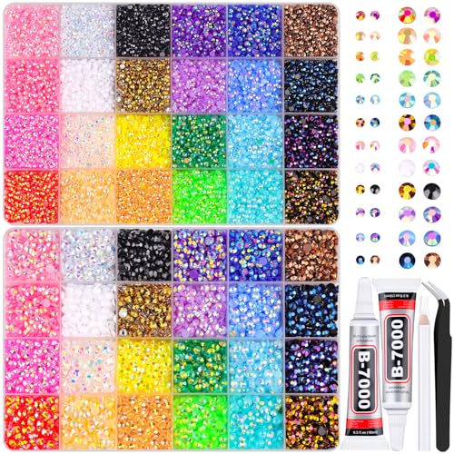 Image of 2 Boxes Jelly Rhinestones for Bedazzling, 30600Pcs 3mm & 5mm Multicolor Flatback Resin Gems for Crafting, Bedazzler Kit with 2Pcs 10ml B7000 Jewelry Glue for DIY Crafts Book Fabric Decor Nail Art
