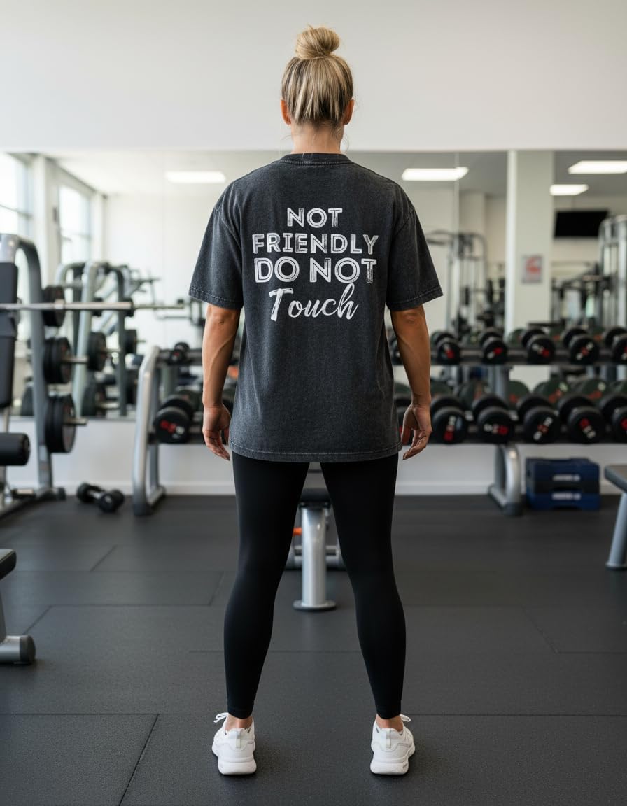 IRON PANDA Funny Gym Shirts for Wome-Short Sleeve Workout Tshirts-Running Athletic Tees & Dry Fit -Not Friendly,do not Touch