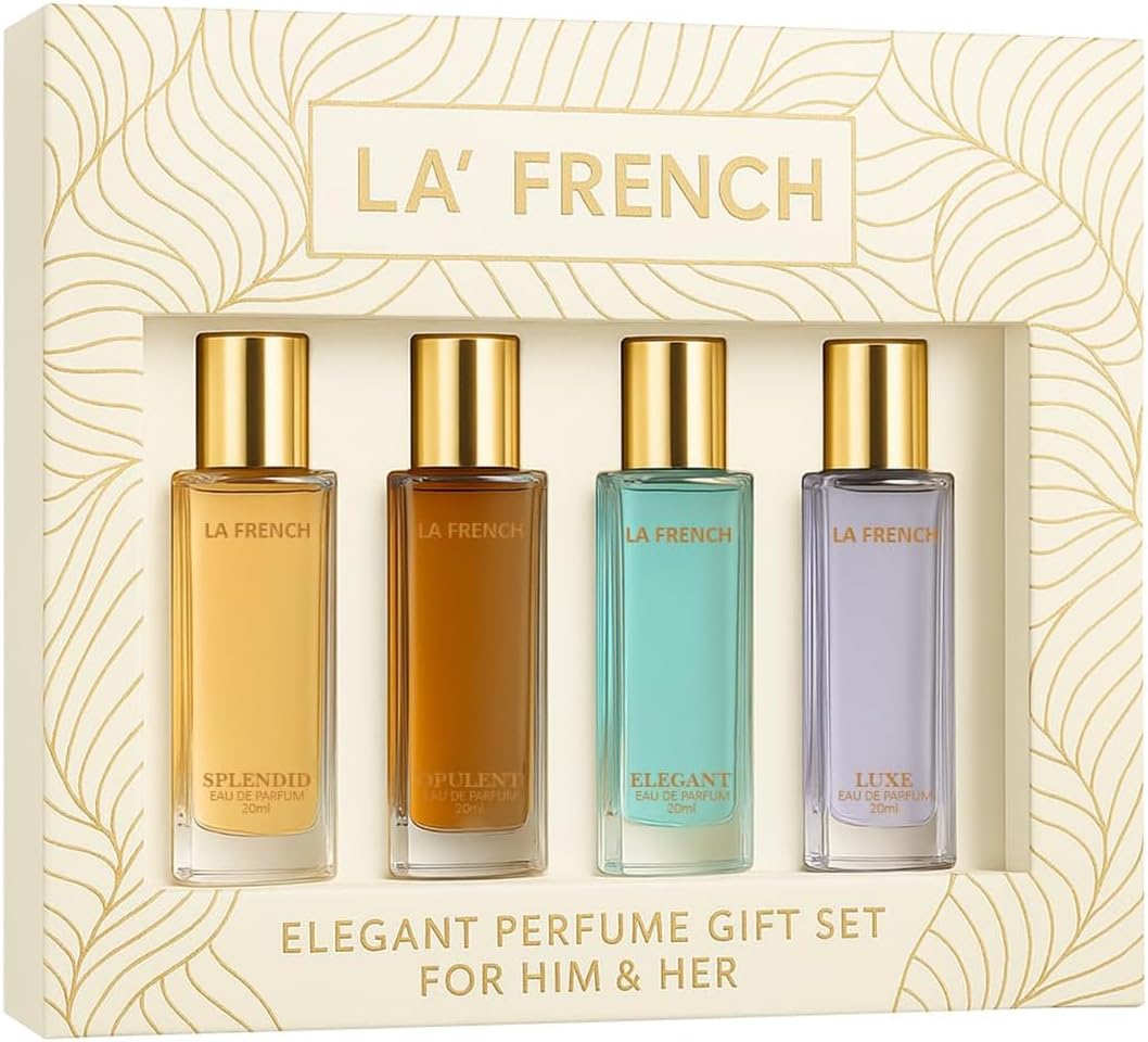 La French Unisex Perfume Gift Set โ 4 x 20ml | Elegant Fragrance Set for Him & Her | Includes Splendid, Opulent, Elegant & Luxe Scents | Long-Lasting Eau de Parfum